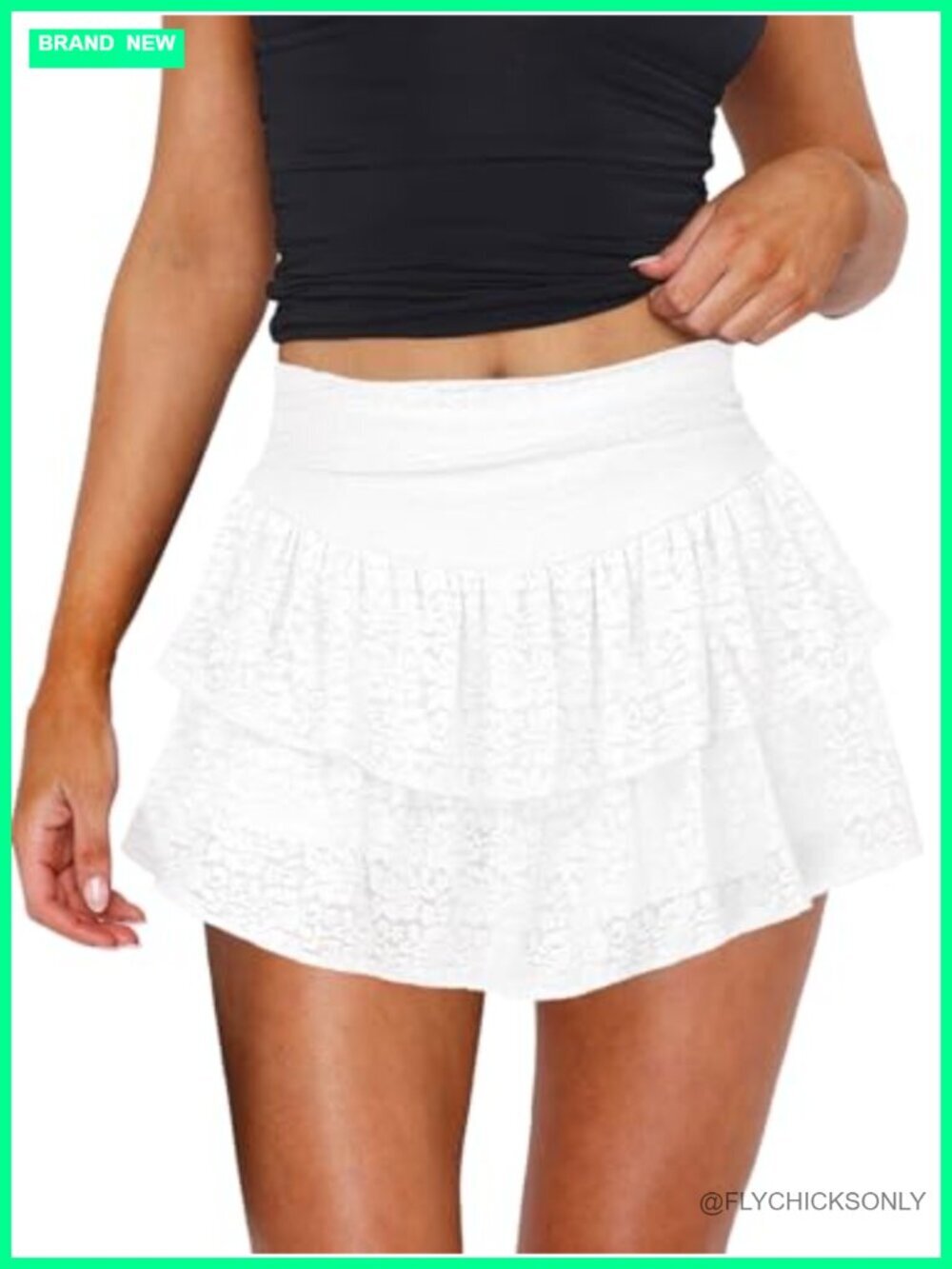 Ruffle Lace Mini Skort Y2K Flared Flowy Skirt with Side Ruching